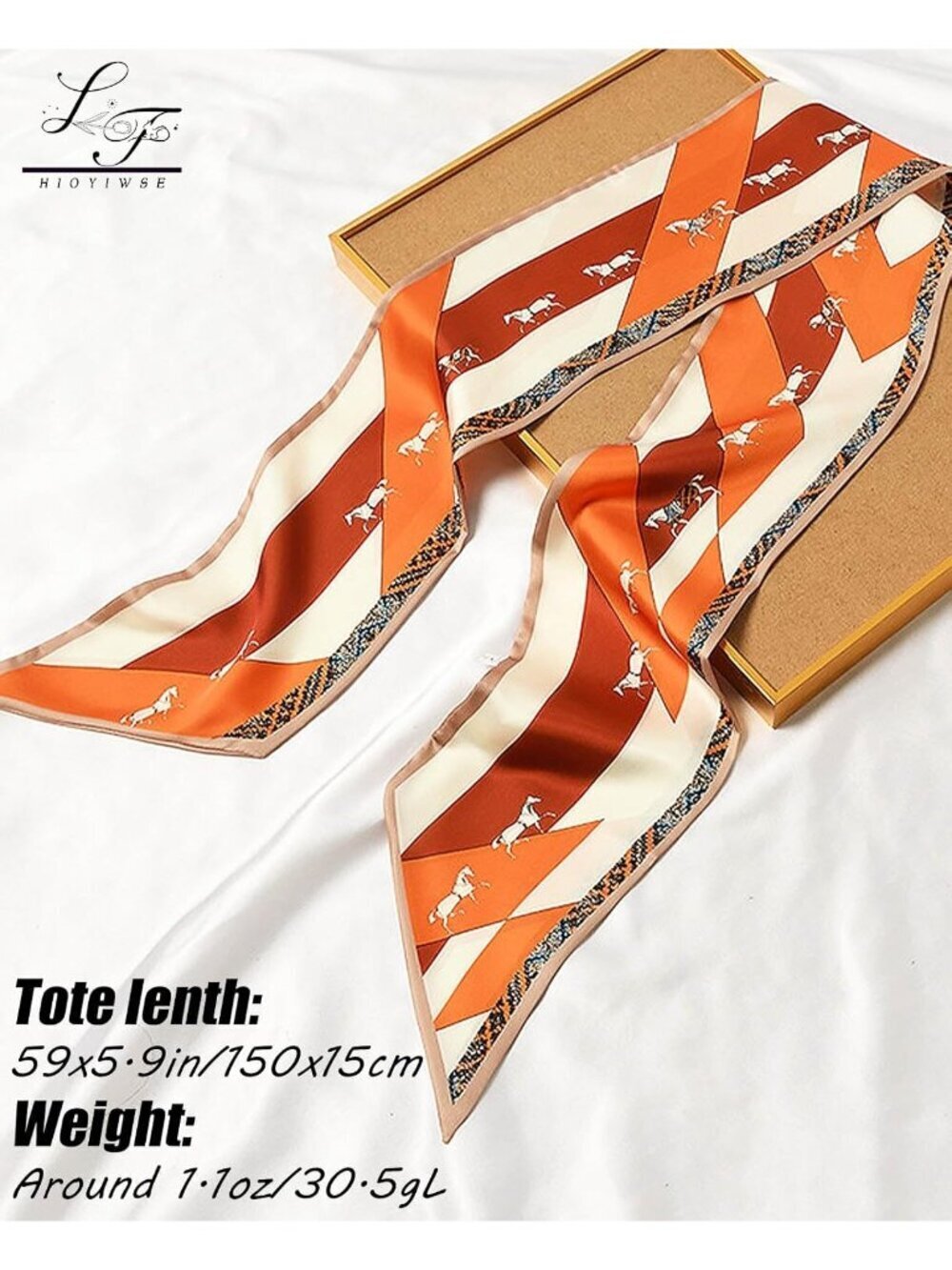 Women's Orange Printed Square Headscarf Bandanas Hair Scarf Neck Scarves - Picture 3 of 5